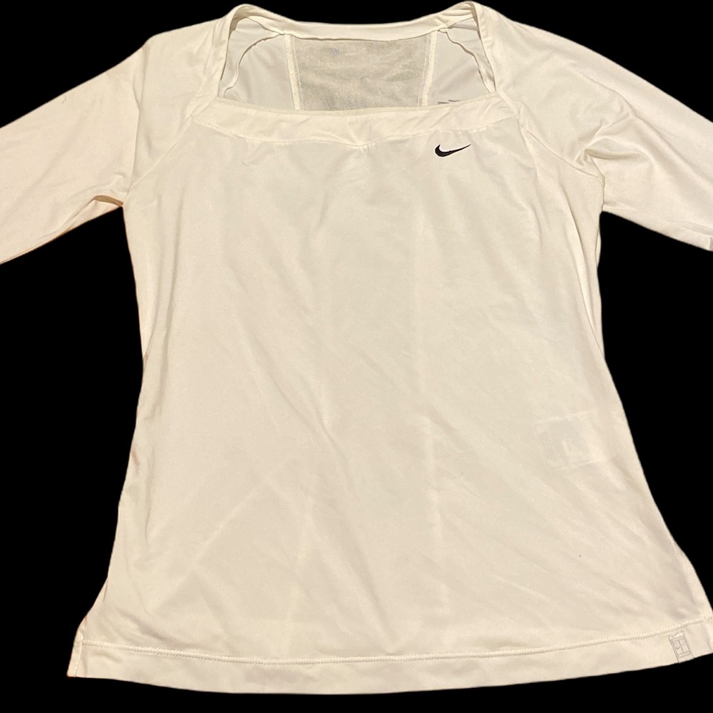 Nike White Dri Fit 1/3 Length Sleeve Square Neck Top